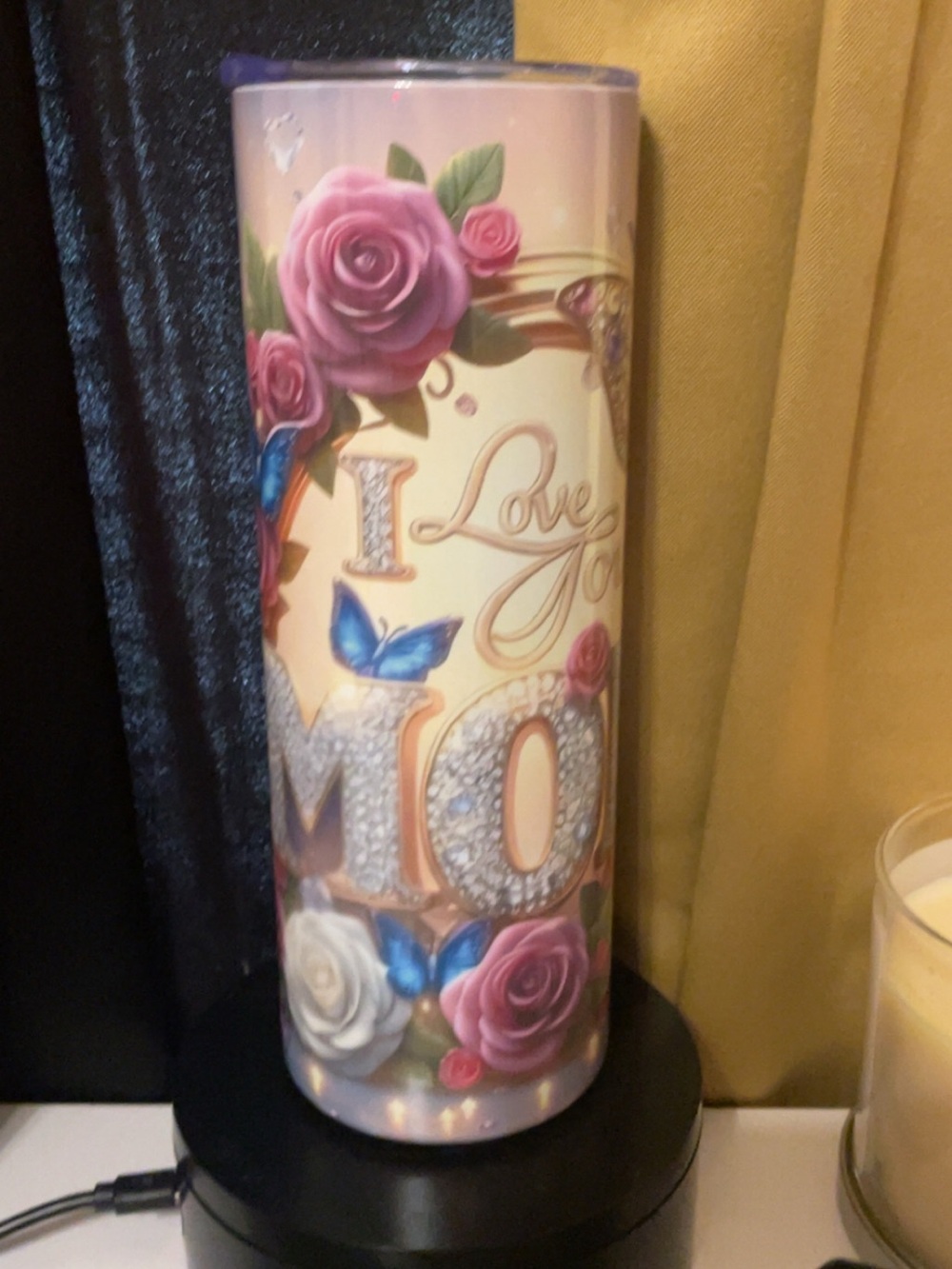 Home Accents Pink "I Love You Mom" Decorative Cylinder